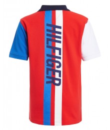 Tommy Hilfiger Red With Blue & White Arms Hilfiger Back Color Block Polo Shirt 